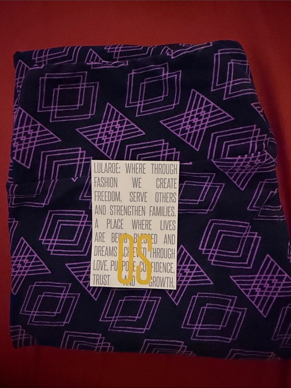 LuLaRoe OS Black Leggings with Purple Geometric Print